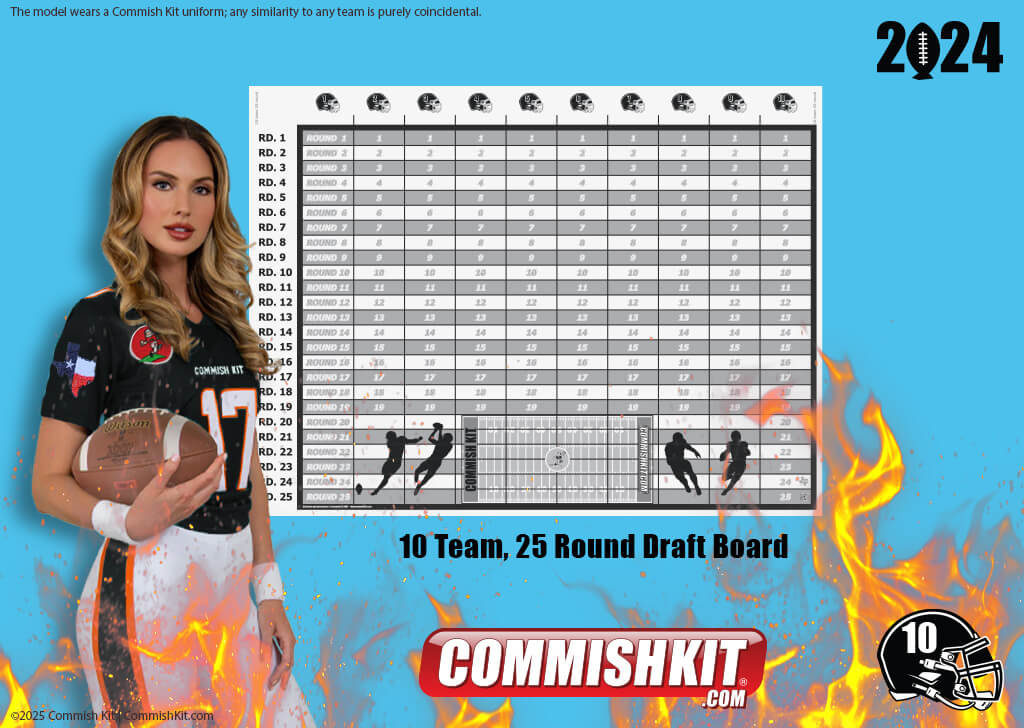 Fire Sale: 10 Team 25 Round Draft Board Kit with Labels, Marker & Two-Sided Tape 10% OFF