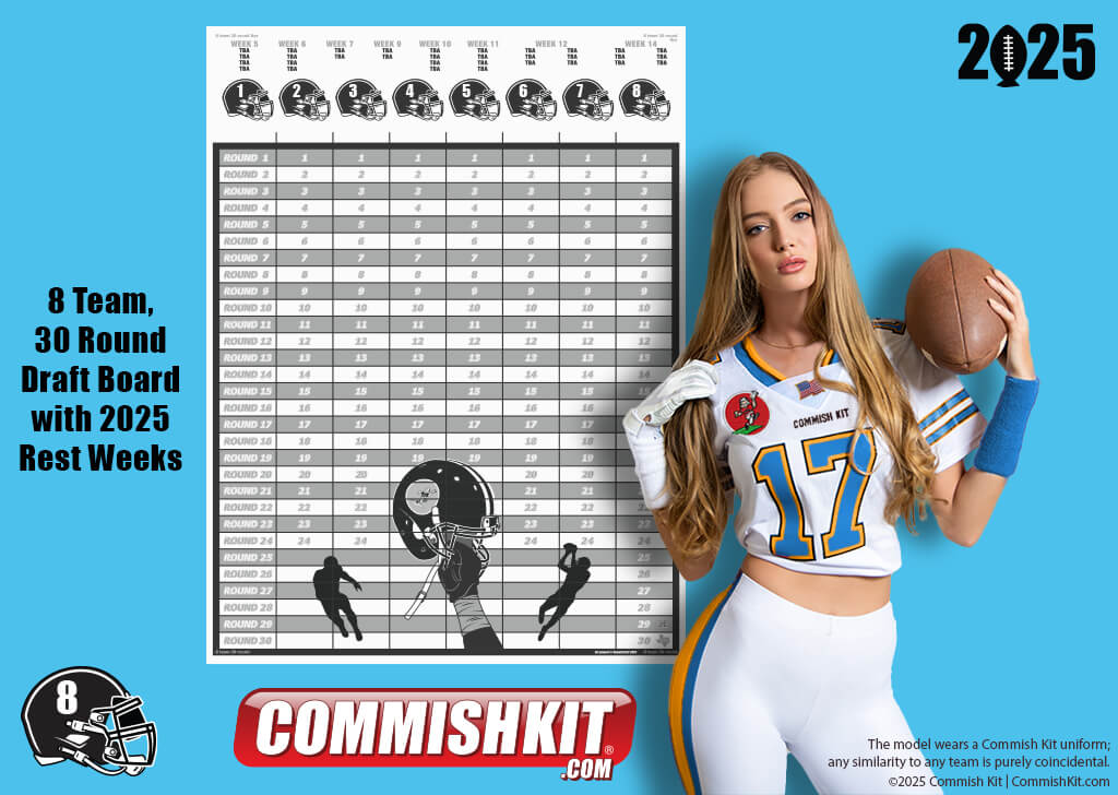 2025 REST WEEKS 8 Team 30 Round Draft Board Kit with Labels, Marker & Two-Sided Tape