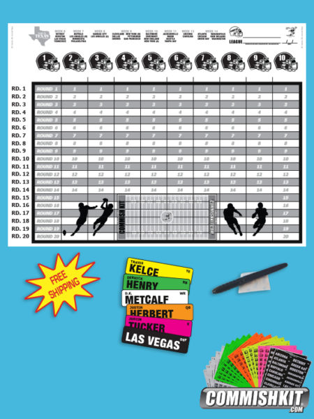 2022 BYE WEEKS 10 Team 20 Round Draft Board Kit with Labels, Marker & Two-Sided Tape