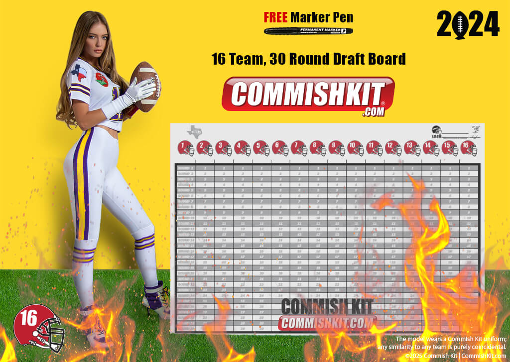 Fire Sale: 16 Team 30 Round Stand Up Draft Board Kit with Labels and Marker 20% OFF